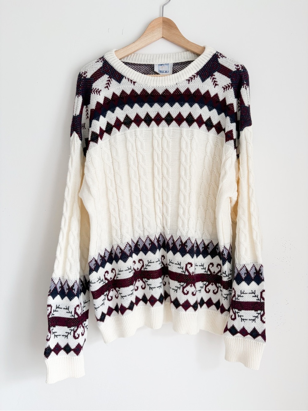 Fine Line Authentic 90s Vintage Cable Knit Sweater - Size XL - MADE IN EUROPE